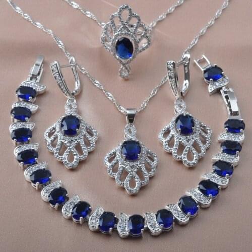 2020 New Jewelry Sets For Women Wedding Jewelry Blue Crystal Earrings Rings Bracelet Necklace Christmas Gifts YZ0625