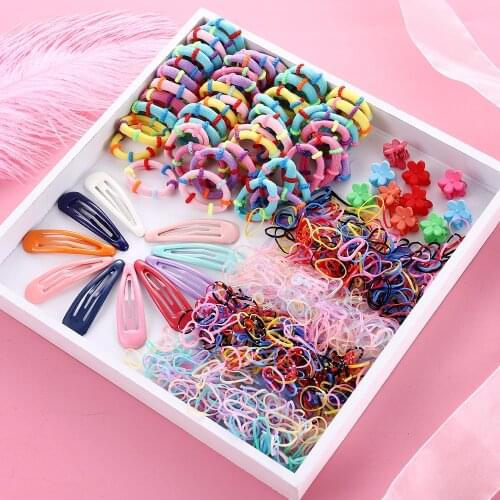 870 Pcs/set Candy Color Girls Cute Small Flower Hair Clips Rope Ponytail Holder Kids Colourful Baby Hair Accessories