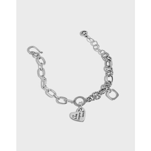 SHANICE S925 sterling silver Punk Hip Hop Portrait Coin Bracelet Bohemian Retro Chain Heart Pendant Bracelet Female Jewelry
