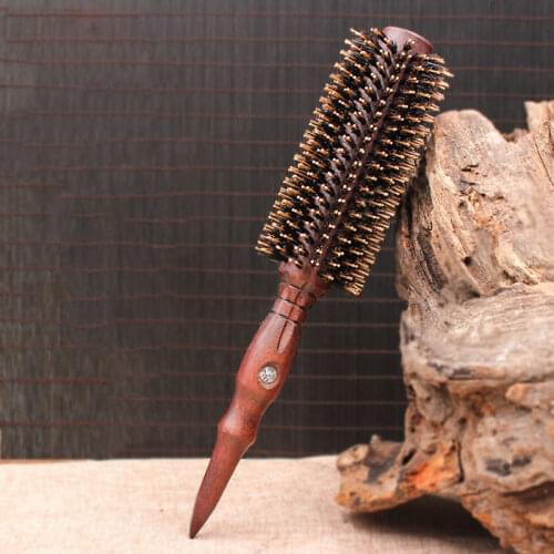 IRUI 1pc Natural Bristle Round Roller Hair Wooden Comb Non Slip Wood Handle Hairbrush Massage Scalp Salon Hair Styling Tools