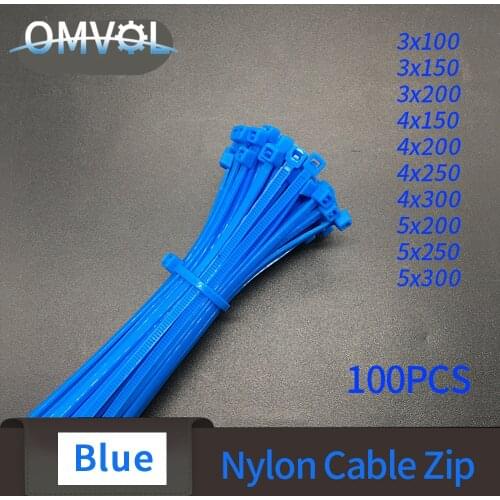 100PCS Self-Locking Plastic Nylon Wire Cable Zip Ties Blue Cable WireTies Fasten Loop Cable Various Specifications