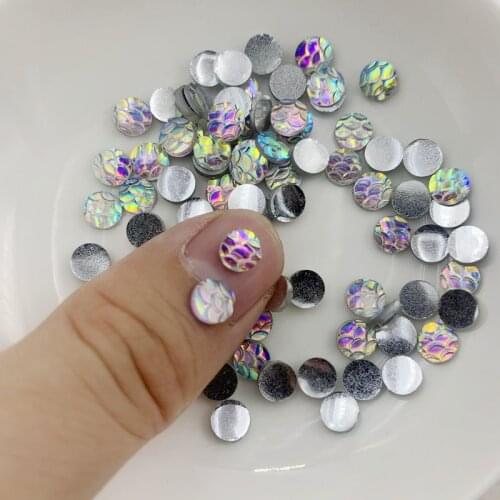 160pcs White AB color Round resin of fish scale Flatback Rhinestone Faceted Art Supply Decoration Charm Craft 7mm&6mm -Y640
