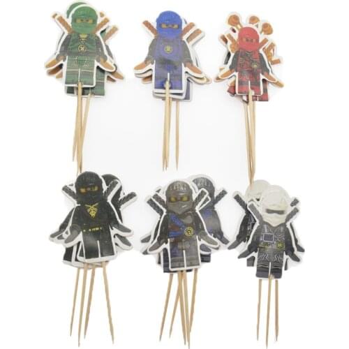 24PCS Cartoon Mirage Ninja Cupcake Toppers Picks Kids Favors Birthday Party Cake Topper Baby Shower Wedding Decorations Supply