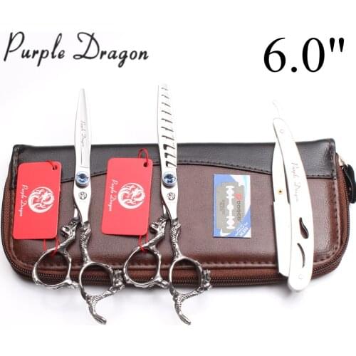 3Pcs 5.5" 6" 440C Purple Dragon Barber Scissors Cutting Scissors Thinning Shears Hair Scissors Razor Add Bag Styling Tool Z9006