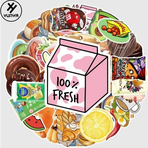 50Pcs DIY Skate Stickers Food Brand Waterproof PVC Mixed Cartoon Vsco personalized Sticker f 2021