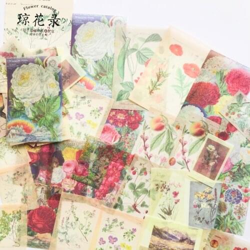 60 Sheets /Bag Big Size Vintage Blooming Flowers Decorative Stickers Diary Album Hand Account Decor