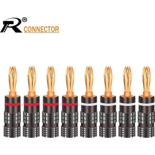 8pcs New Gun Metal BANANA PLUGS 24K Gold-plated 4MM Banana Connector with Screw Lock For Audio Jack Speaker Plugs White&Red