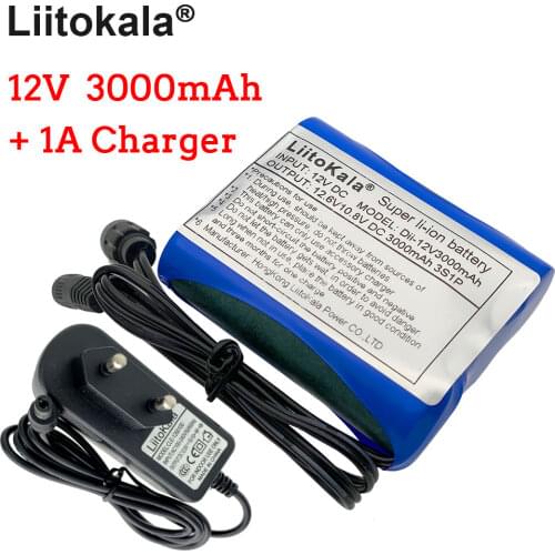 Liitokala 18650 battery 12V 3000mAh battery pack Li-ion rechargeable batteries for CCTV camera 3A Batteries+ 12.6V 1A Charger