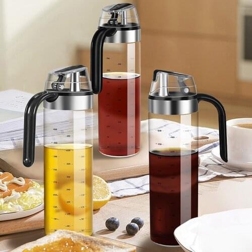 HGHO Olive Oil Dispenser Bottle Auto Flip Condiment Container Automatic Cap and Leakproof Vinegar Glass Cruet for Kitchen