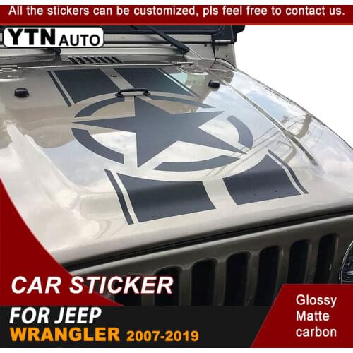 Car Sticker For Jeep Wrangler JK JL 2007-2018 2019 Hood Military Stars Stripe Graphic Vinyl Car Decal Bonnet Car Accessories