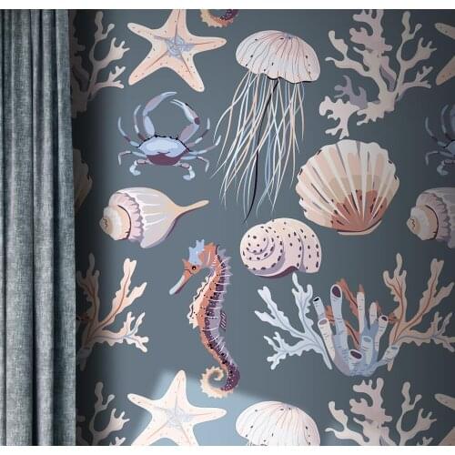 Beibehang custom Underwater World Conch Shells Starfish wallpaper for Childrens Room Decoration 3D Wall paper Boys room decor