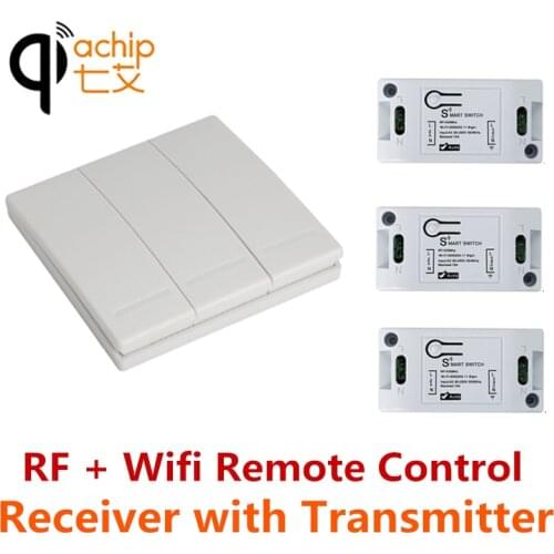 QIACHIP Wifi Wireless 433MHz RF 1CH AC 220V Receiver Module + 86 Wall Lamp Remote Control Switch Work With Amazon Alexa