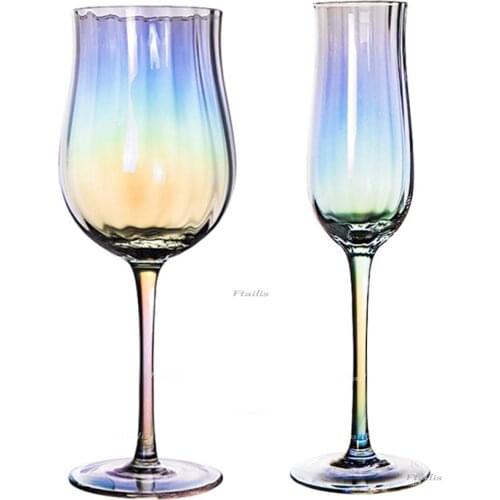 150-400ml Wide Vertical Pattern Tulip Lead-Free Crystal Glass Goblet Red Wine Cocktail Champagne Cup Holiday Gift Wine Drinkware