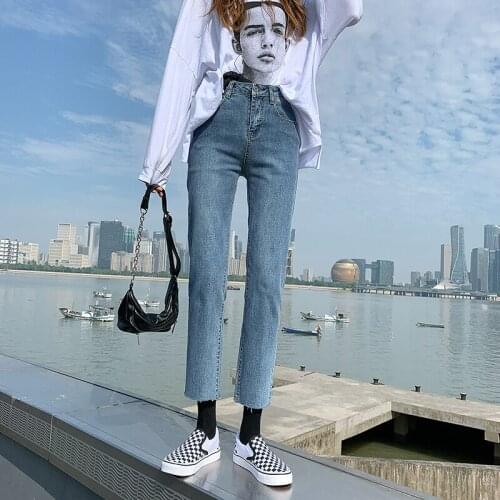 Trousers Casual Solid Harem Jeans Ankle-length Pants 2020 Spring Women Blue Jeans High Waist Loose Denim Jeans Female