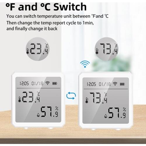 Tuya WiFi BT Temperature Humidity Detector Sensors Humidity Alarm Function Indoor Detector Compatible with Alexa Google Home
