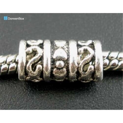 Doreen Box hot- 50PCs Silver Color Tube Spacers Beads Fit European Charm 12x6mm (B02785)