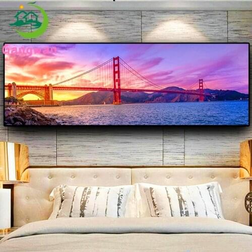 Sunsets Natural Golden Gate Bridge Coast Landscape Building Diamond Painting 5d DIY Embroidery full Square Round Diamond Mosaic