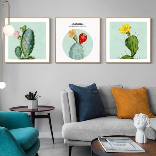 BALLEAY ART Posters And Prints Watercolor Cactus Picture Spray Canvas Painting Living Room Bedroom Home Decoration Art Paintings