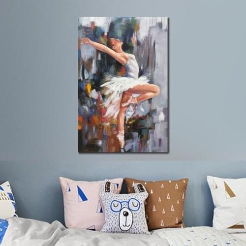 Canvas Painting Handmade Ballet Dancing in White Skirt Figure art Modern Picture For Wall Decor Beautiful Woman Canvas Artwork