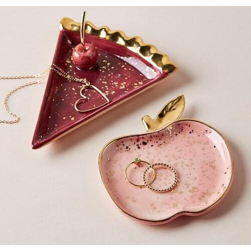 Ceramic Watermelon Apples Shape Earrings Necklace Jewelry Storage Dish Plate