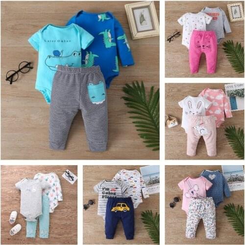 Baby Girls Boys Clothes Sets Kids Long Sleeved Bodysuits PP Pants Infant Outfits Fashion Carton Dinosaur Short Clothing 6-24m