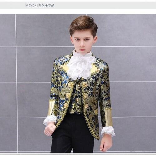Victorian Prince King Costume Kid Boys Formal Dress Outfit Noble Retro Blazer Suits Court Jacket Halloween For Child Coat Royal