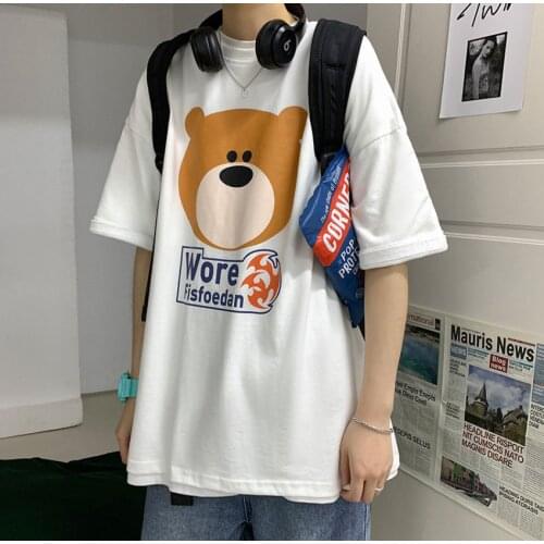 Summer Streetwear Casual Harajuku Clothing Anime Cute Bear Tee Short Sleeved Women T Shirt Punk Loose Oversized T-shirts Tops