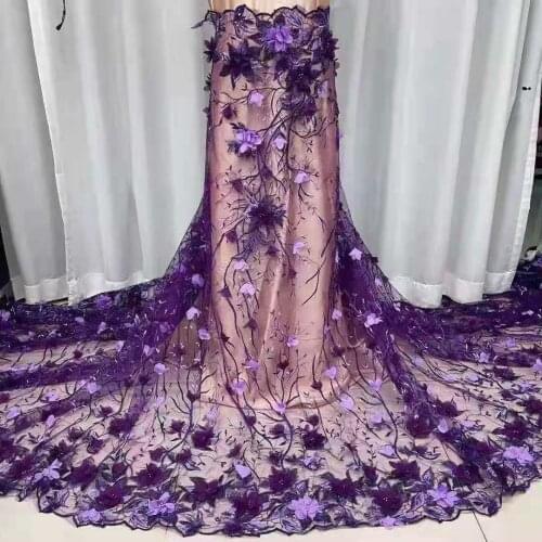 Hot selling wine lace fabric swiss lace high quality French Sequins lace cotton african lace fabric for brown women dress