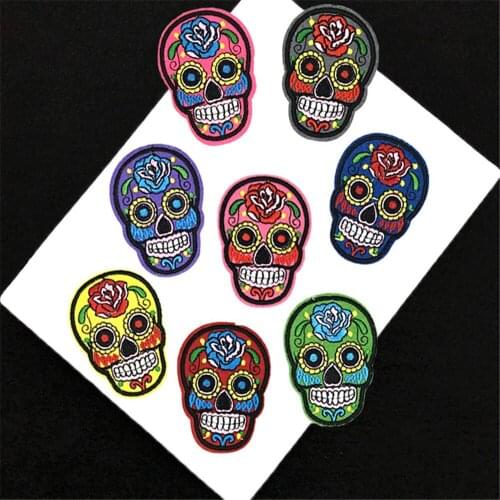 Maxsin 1 Pcs High Quality Embroidery Skull Stickers Jacket Jeans Iron On Flower Patch For Hats Bag Decoration Accessories DIY