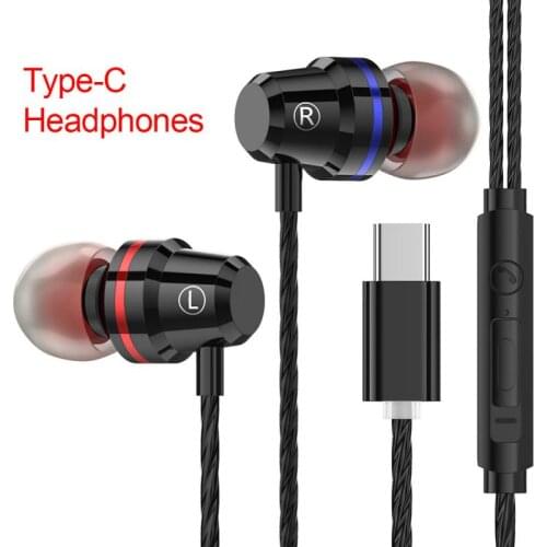 Metal Type-c In-ear Wired Headphones Bass Stereo Sound Noise Reduction Earplugs For Type-c Mobile Phone For Huawei LeTV Xiaomi