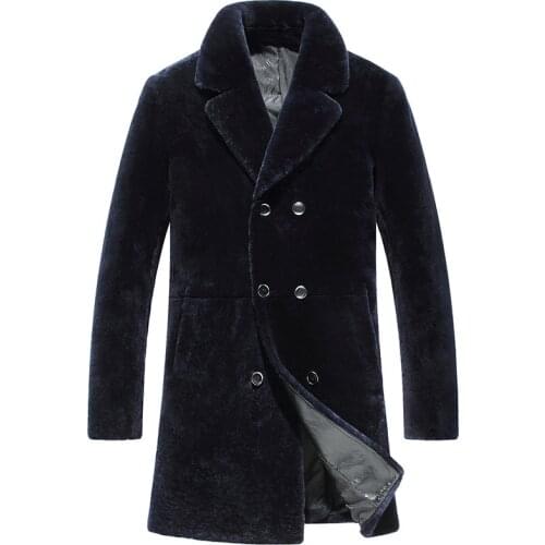 Mens Winter Jacket Real Men Shearling Wool Coat Luxury Jackets Male Long Coats Natural Fur Erkek Mont KJ797