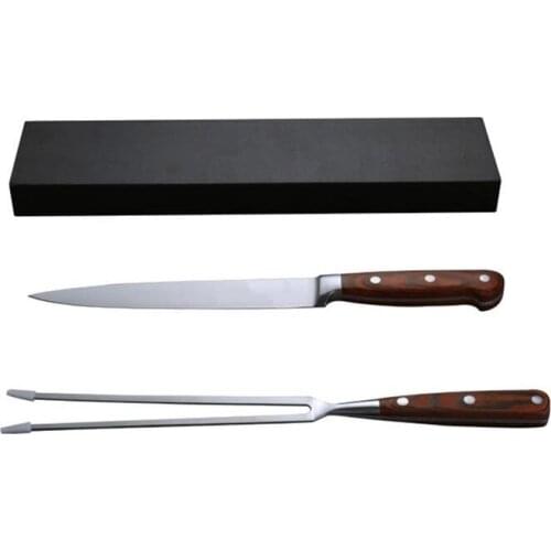 2pcs Japanese Steak Dinnerware set Stainless steel Wood Handle Dinner Knife Meat Fork Portable Kitchen Cutlery BBQ Grill Forks