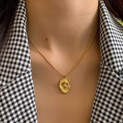 316 Stainless Steel Abstract Portrait Pendant Necklace Fashion Waterproof Metal 18 Gold Collar Necklace 2021 Street Style