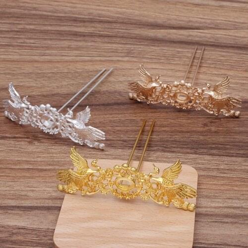2 PCS 41*108mm Metal Alloy White Crane Hair Sticks Base 12*115mm Hair Fork Setting DIY Headwear Accessory For Jewelry Making