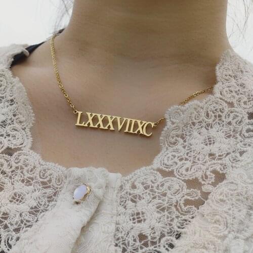 Personalized Custom Roman Numeral Necklace Jewelry Birth Date Wedding Date For Women Bridesmaid Gift Gold Filled Choker Necklace