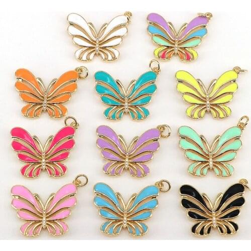 10Pcs,Fashion design neon color brass with enamel plated butterfly shape charms insect necklace pendants for jewelry making