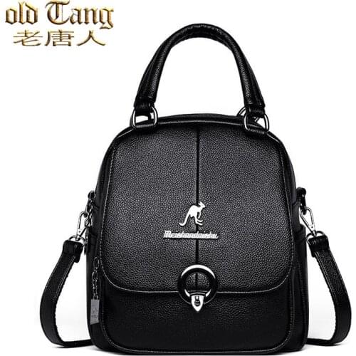 OLD TANG Women Leather Backpacks Fashion Solid Color Ladies Backpack Casual Travel School Bags for Women 2020 New Mochilas
