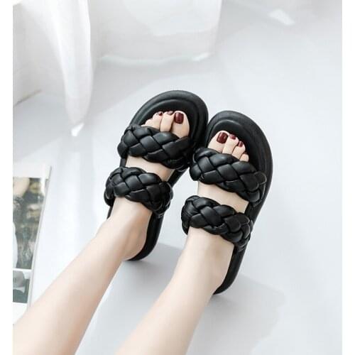 Women Thick Platform Slippers Summer Breathable PU Soft Beach Slide Sandals Indoor Bathroom Anti-Slip Shoes Home Water Flats