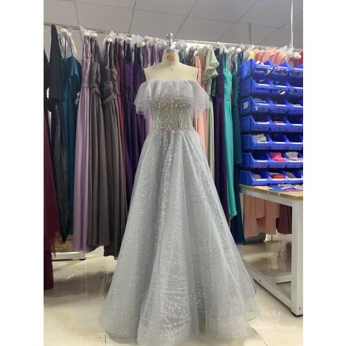 Strom Grey Evening Dress 2020 different color luckgirls pleated Sequins straplesss leeveless Customizable fashion MonciniTailor