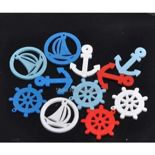 Mixed wood carving Anchor ship rudder wooden Scrapbooking Craft for nautical home decor Diy 100pcs 20x25mm 0119-11