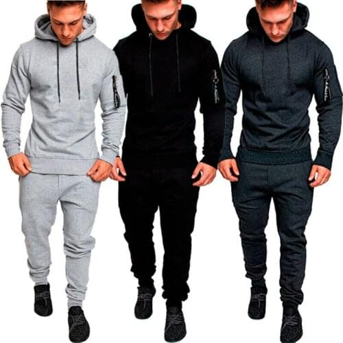 Mens Sport Tracksuit Solid Color Long Sleeve Hoodie Loose Elastic Waist Long Pants Spring Autumn Male Casual Fitness Outfits