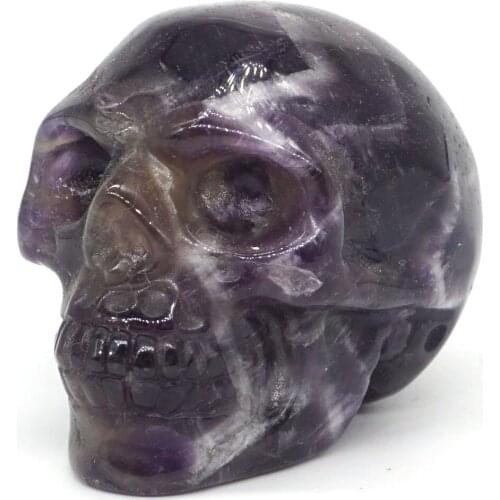 Skull Figurine Natural Stone Amethyst Crystal Carved Statue Realistic Feng Shui Healing Ornament Art Collectible 2"