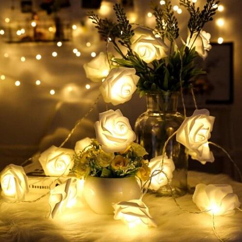 10 LED Rose Artificial Flower Garland String Lights For Valentines Wedding decor Christmas Holiday LED light Battery powered