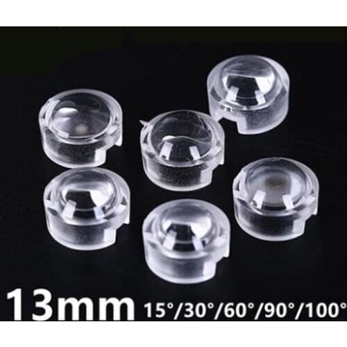 50pcs 13mm LED Lens 15 30 45 60 90 100 Degree Needn't Holder 1W 3W High Power LED Diode Reflector Collimator