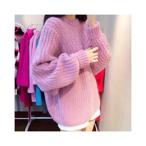 Sweater 2021 O-Neck Solid Color Pullovers Casual Loose Bat Sleeve Knit Autumn Winter Thick Sweaters Vestidos LXJ1110