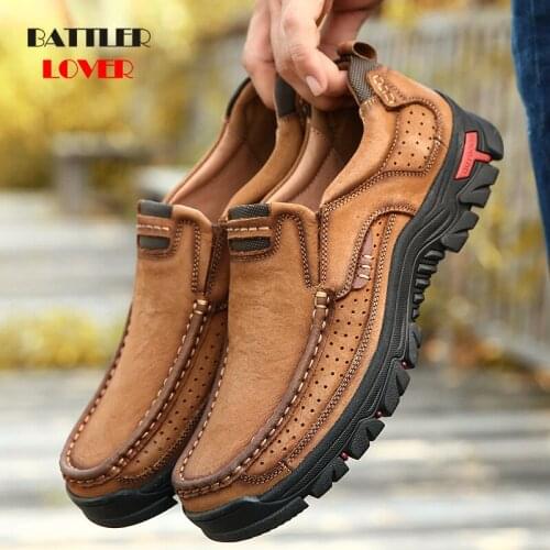 2020 Genuine Leather Shoes Men Loafers Soft Cow Leather Casual Shoes for Male Breathable Outdoor Footwear Homme Hiking