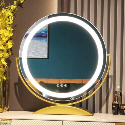 LED Light Smart Rotation Large Illuminated Mirror Makeup Desktop Dressing Table Mirror Beauty Vanity Mirror Desk Standing Mirror