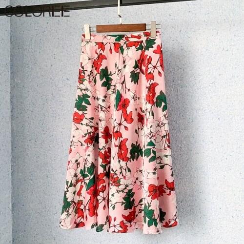 Runway Vintage Floral Printed Mini Skirts Womens Summer Elegant High Waist A-line Midi Skirt Vetement Femme 2021