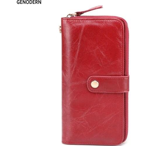 Genuine Leather Women Wallets Long Lady Purse Wallet Elegant Fashion Female Women Clutch with Card Holder Phone Bag