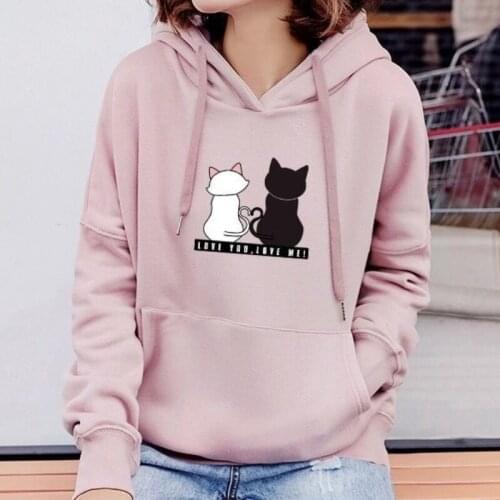 Women Autumn Long Sleeve Hoodies Harajuku Hoodie Cute Cat Print Sweatshirt 2021 Female Casual Streetwear Korean Loose Pullover